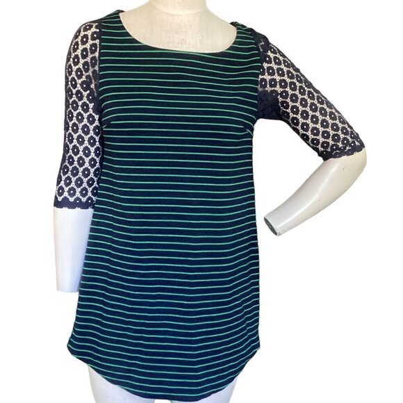 Anthropology Postmark Striped Tunic Lace Sleeves Sz S Blue & Green 91E - Picture 3 of 9